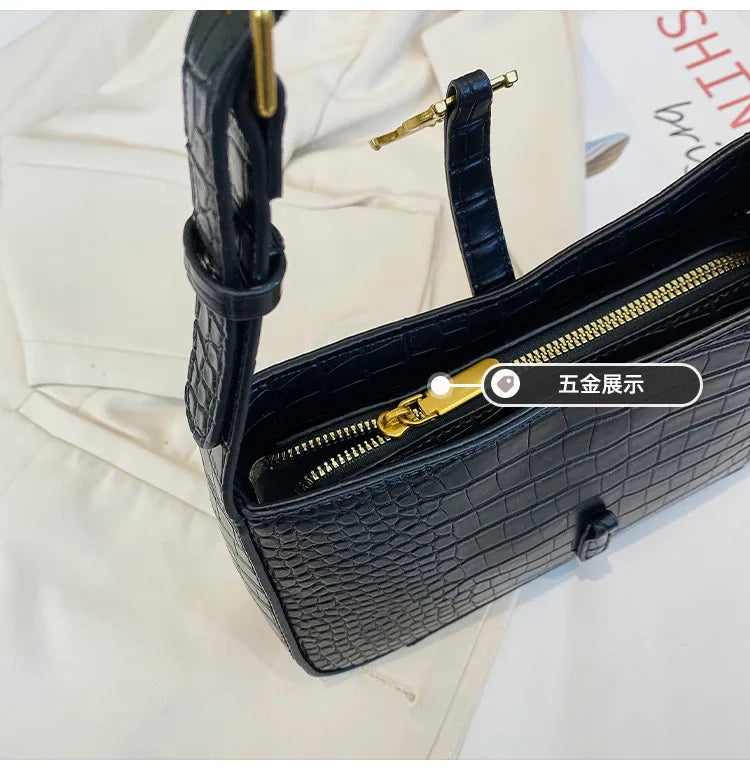 Fashion Stone Pattern Baguette Bag Is Popular This Year, Women's Fashion Trend PU Handbag Casual Shoulder Armpit Bag