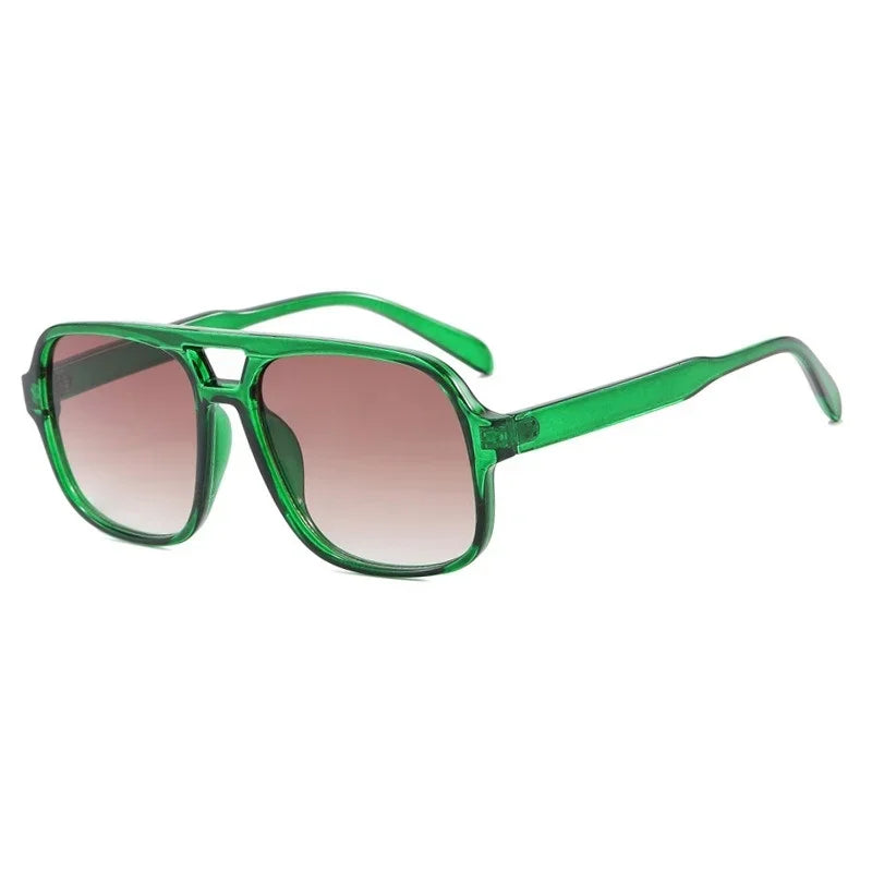 Women's Vintage Pilot Sunglasses Oversized Square Frame Double Bridge Designer Shades Black Luxury Fashion Sun Glasses Eyewear