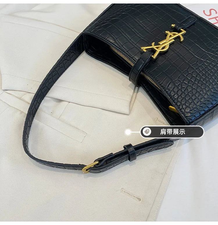 Fashion Stone Pattern Baguette Bag Is Popular This Year, Women's Fashion Trend PU Handbag Casual Shoulder Armpit Bag