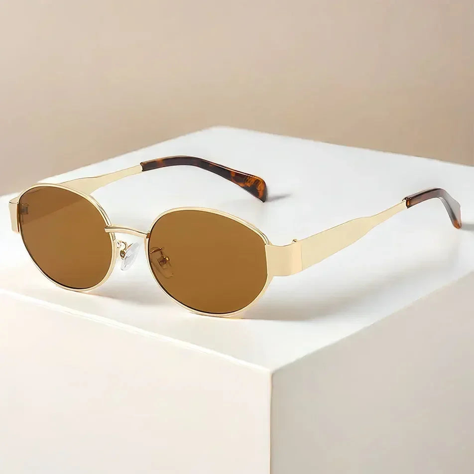 Ladies Classic Vintage New Oval Frame Metal Sunglasses Retro Steampunk Cat Eye Sunglasses UV400 Sunscreen Eyewear for Women