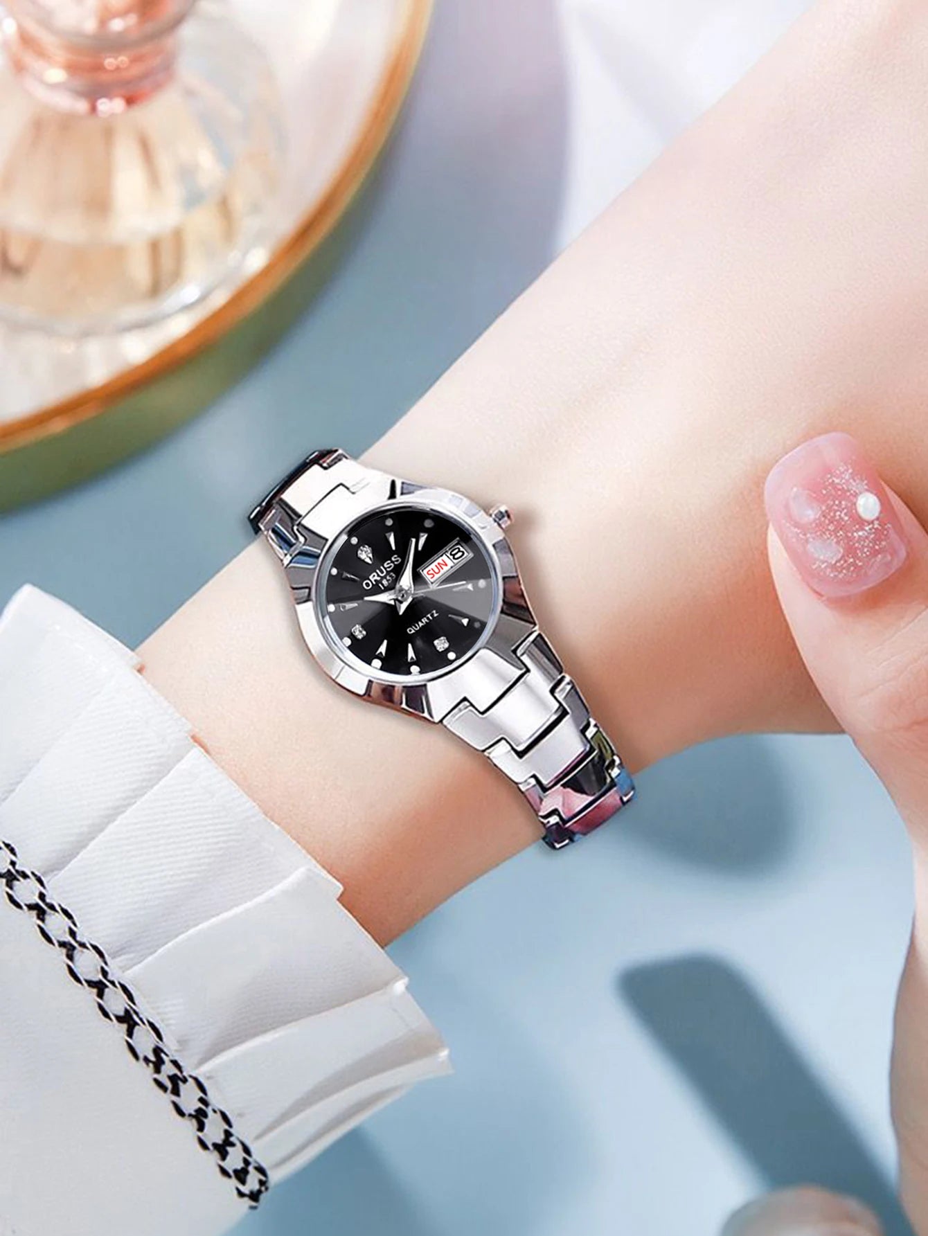 ORUSS Relogio Feminino Couple Watch Men Quartz watch for Lovers Luxury Womens wristwatch Week Display Stainless Steel Waterproof