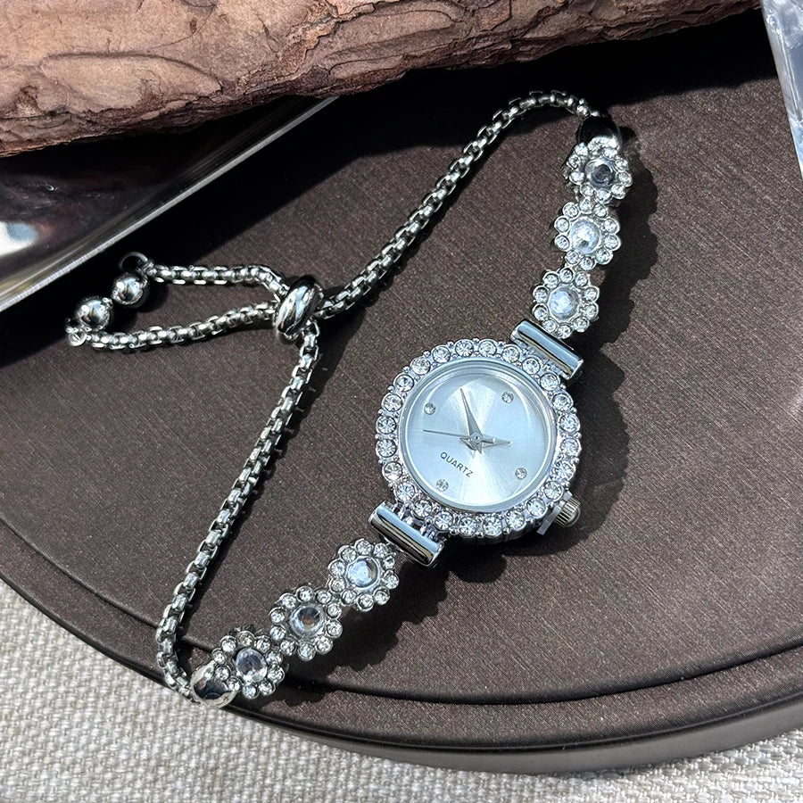 Foreign trade chalcedony bracelet watch set with diamond light luxury live new fashion quartz watch pull diamond women's watch