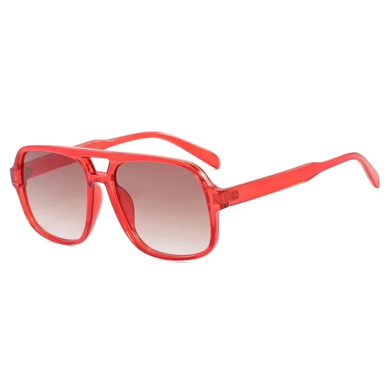 Women's Vintage Pilot Sunglasses Oversized Square Frame Double Bridge Designer Shades Black Luxury Fashion Sun Glasses Eyewear
