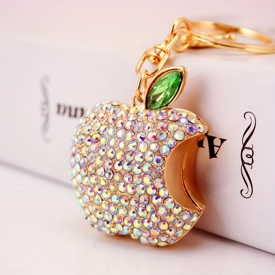 A Cute And Creative Metal Keychain in The Shape of a Diamond-Studded Apple, Perfect As a Gift Or Accessory for Women'S Bags.