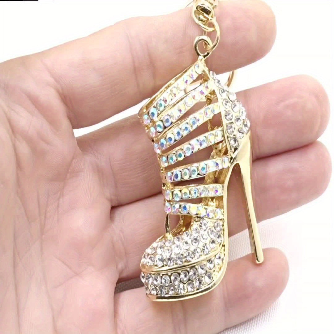 Chic Rhinestone High Heel Keychain - Alloy Metal, Lobster Clasp, Perfect for Bags & Car Decor, Ideal Valentine's Gift