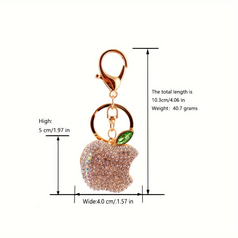 A Cute And Creative Metal Keychain in The Shape of a Diamond-Studded Apple, Perfect As a Gift Or Accessory for Women'S Bags.