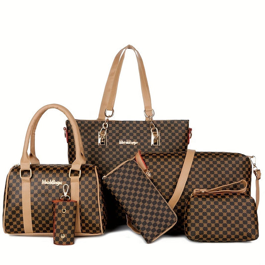 6PCS Luxury PU Leather Tote Bag Set - Stylish Clutch & Shoulder Bag - Perfect for Casual, Work & Versatile Wear - Durable & Roomy Commuter Bags - A Complete Wardrobe Accessory