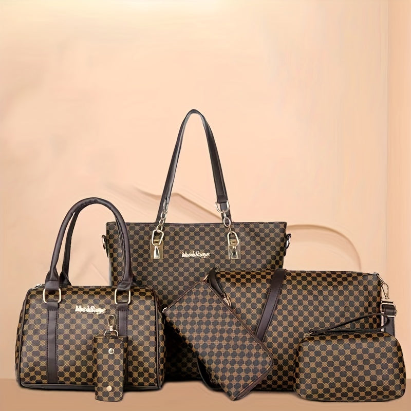 6PCS Luxury PU Leather Tote Bag Set - Stylish Clutch & Shoulder Bag - Perfect for Casual, Work & Versatile Wear - Durable & Roomy Commuter Bags - A Complete Wardrobe Accessory