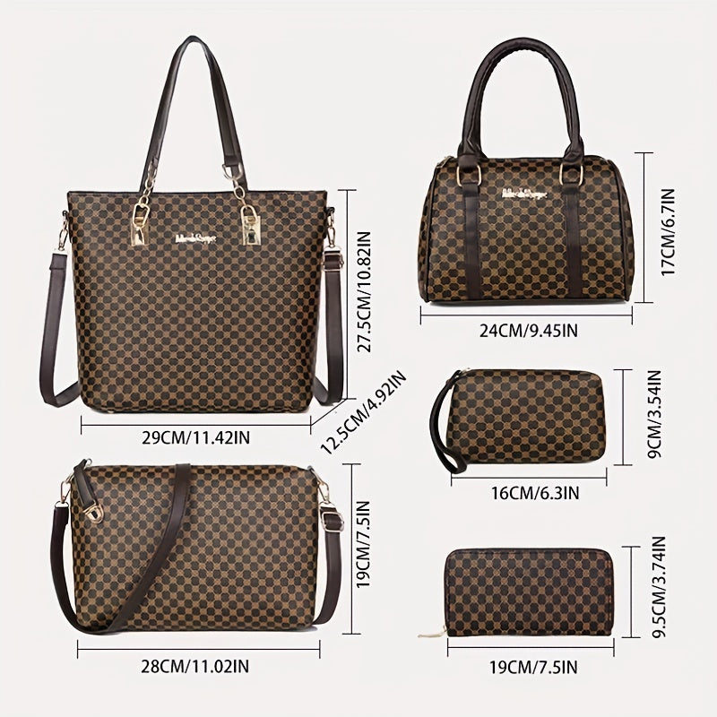6PCS Luxury PU Leather Tote Bag Set - Stylish Clutch & Shoulder Bag - Perfect for Casual, Work & Versatile Wear - Durable & Roomy Commuter Bags - A Complete Wardrobe Accessory