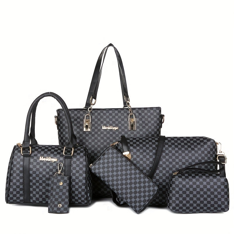 6PCS Luxury PU Leather Tote Bag Set - Stylish Clutch & Shoulder Bag - Perfect for Casual, Work & Versatile Wear - Durable & Roomy Commuter Bags - A Complete Wardrobe Accessory