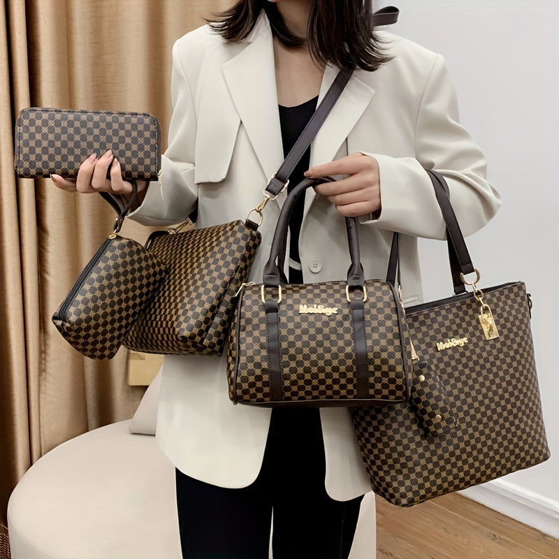 6PCS Luxury PU Leather Tote Bag Set - Stylish Clutch & Shoulder Bag - Perfect for Casual, Work & Versatile Wear - Durable & Roomy Commuter Bags - A Complete Wardrobe Accessory
