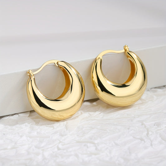 1 Pair Charm-In Elegant Hoop Earrings, 18K Golden Plated Copper,