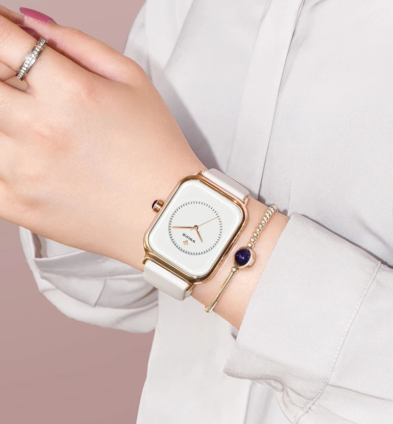 WWOOR Luxury Brand Watches For Women Fashion Square Purple Ladies Quartz Wristwatch Waterproof Silicone Band Relogio Feminino