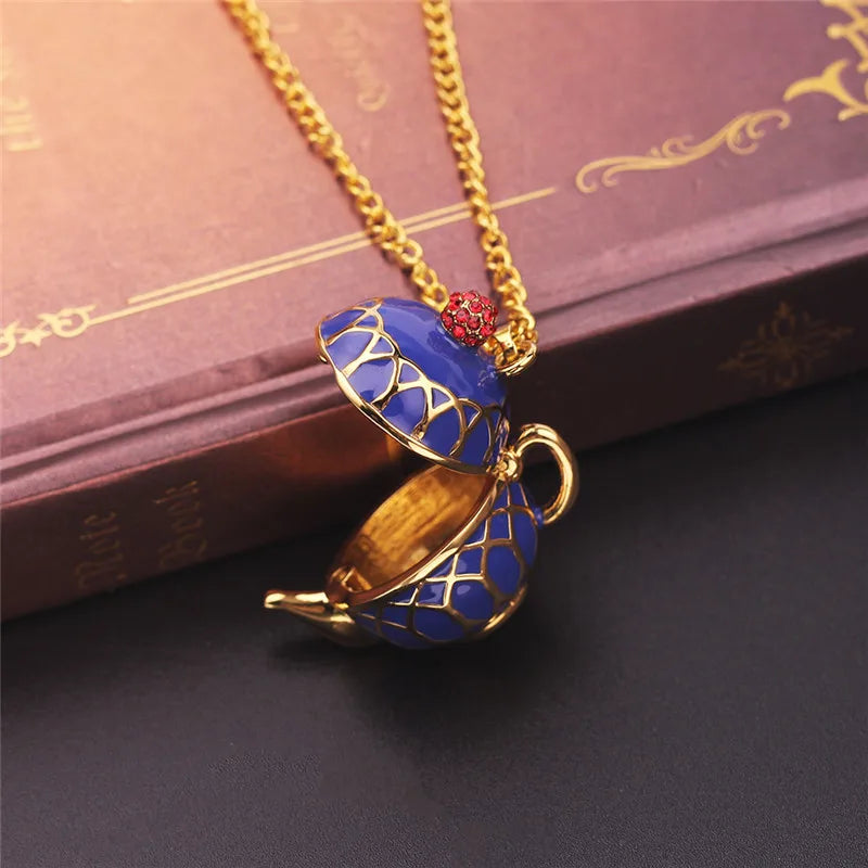Boho Hand Made Tea Cup Necklace Pendant Woman Collier Sweater Chain Clothing Accessories Long Necklace Enamel Collane Jewelry