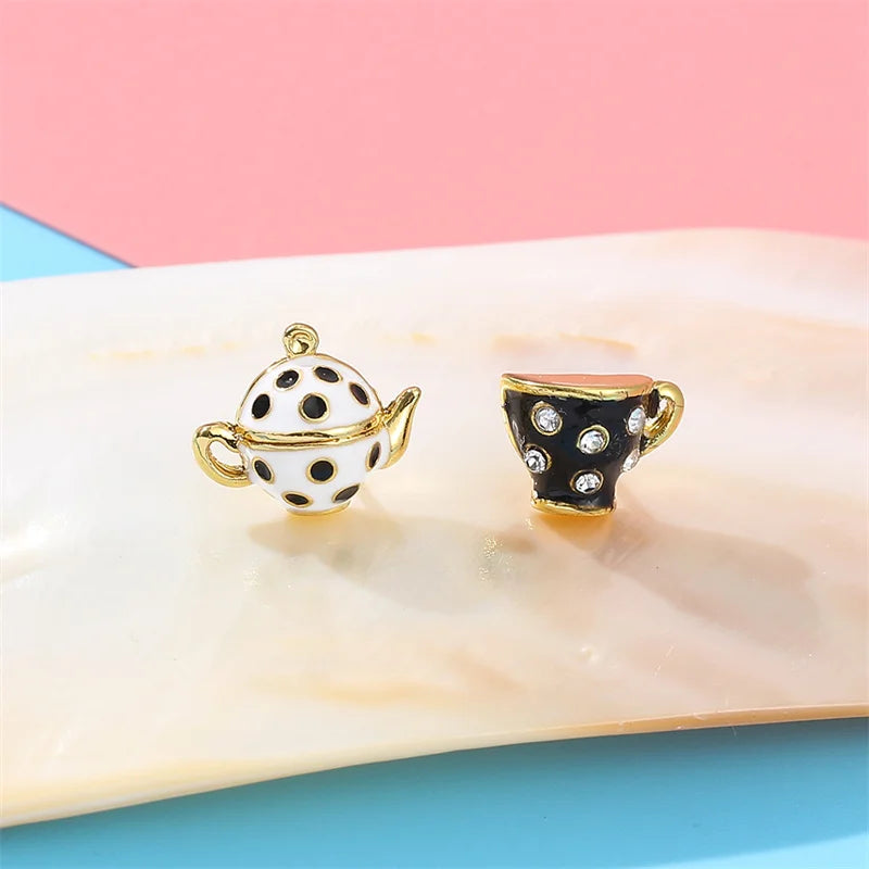 Boho Hand Made Tea Cup Necklace Pendant Woman Collier Sweater Chain Clothing Accessories Long Necklace Enamel Collane Jewelry