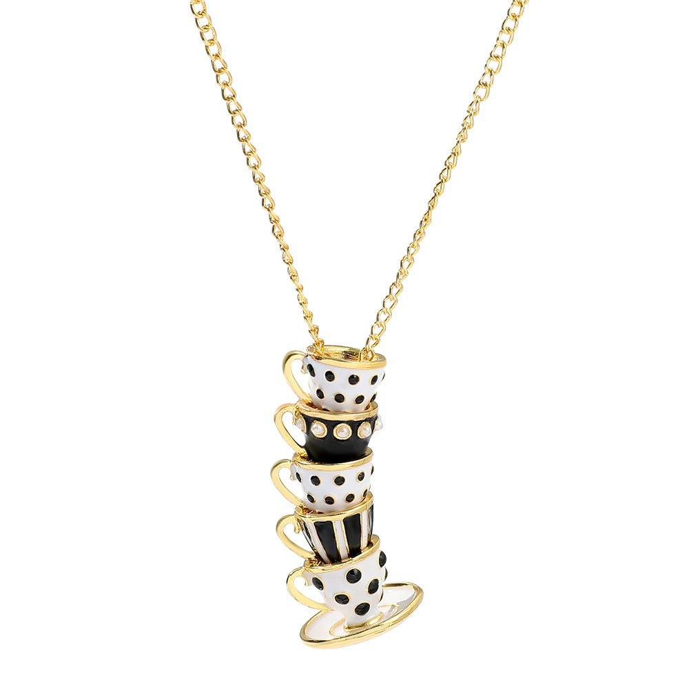 Boho Hand Made Tea Cup Necklace Pendant Woman Collier Sweater Chain Clothing Accessories Long Necklace Enamel Collane Jewelry