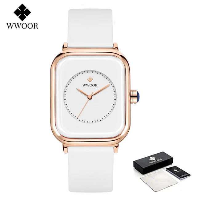 WWOOR Luxury Brand Watches For Women Fashion Square Purple Ladies Quartz Wristwatch Waterproof Silicone Band Relogio Feminino
