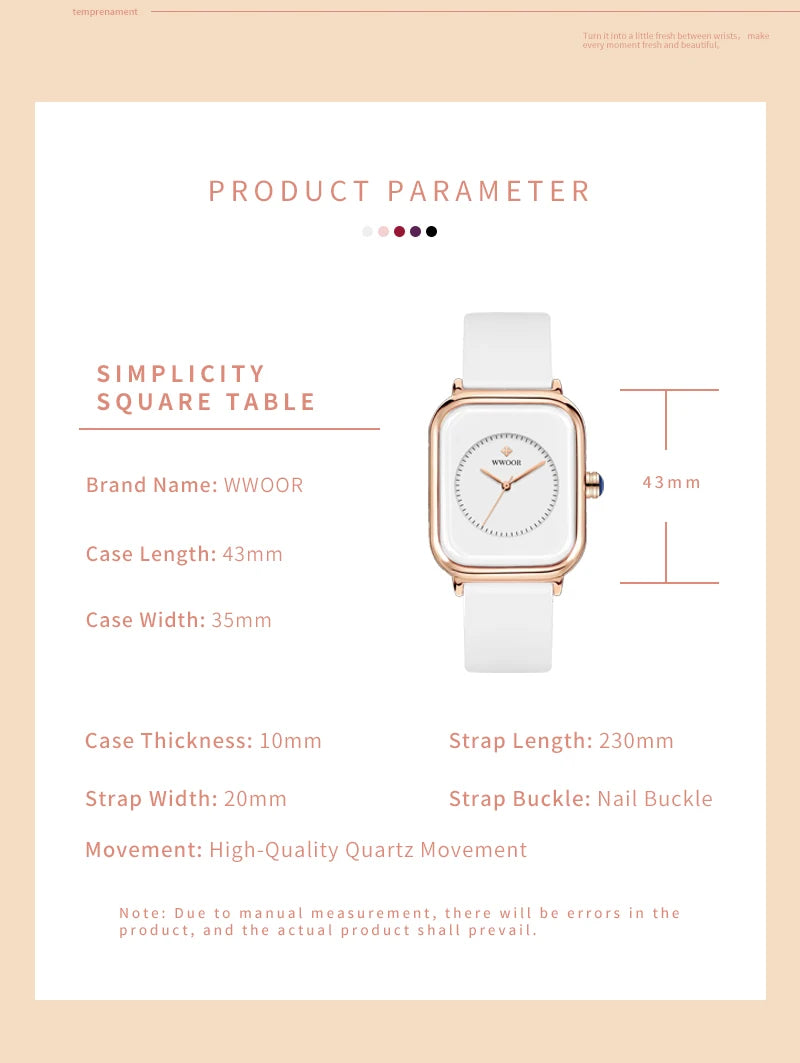 WWOOR Luxury Brand Watches For Women Fashion Square Purple Ladies Quartz Wristwatch Waterproof Silicone Band Relogio Feminino