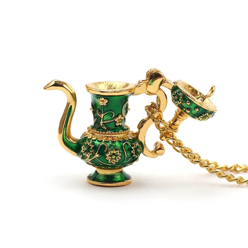 Boho Hand Made Tea Cup Necklace Pendant Woman Collier Sweater Chain Clothing Accessories Long Necklace Enamel Collane Jewelry