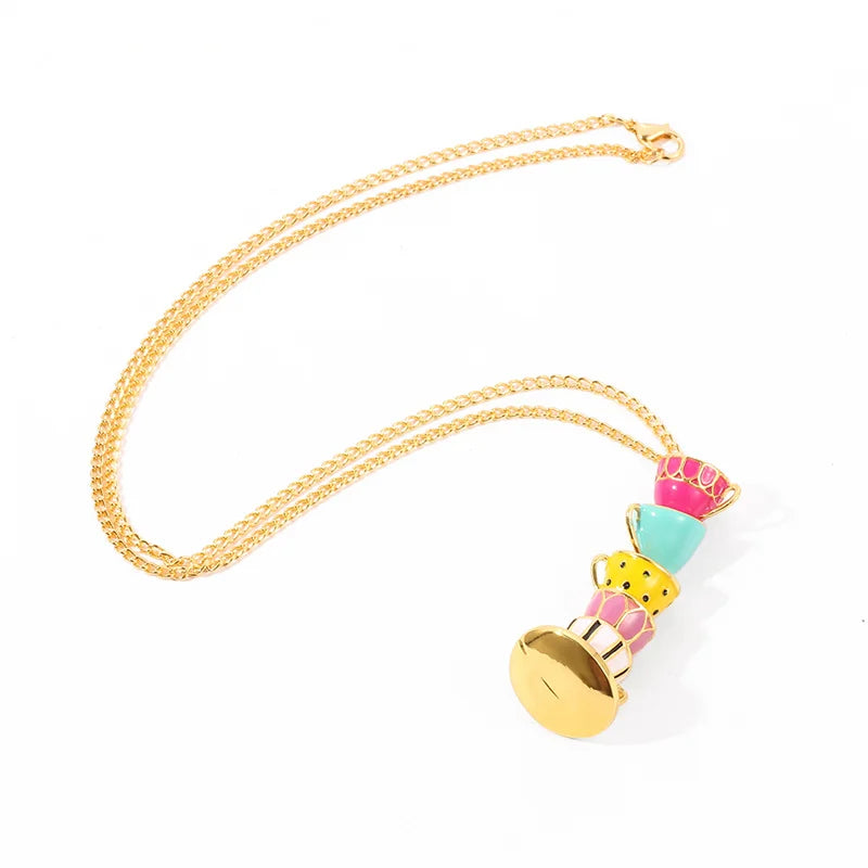 Boho Hand Made Tea Cup Necklace Pendant Woman Collier Sweater Chain Clothing Accessories Long Necklace Enamel Collane Jewelry