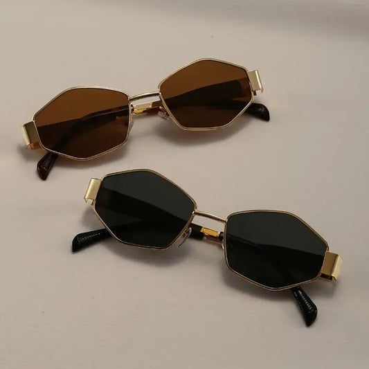 2 Pairs of Western Retro Wide Leg Cool Polygonal Street Fashion Decoration Oval Glasses with Metal Hinges