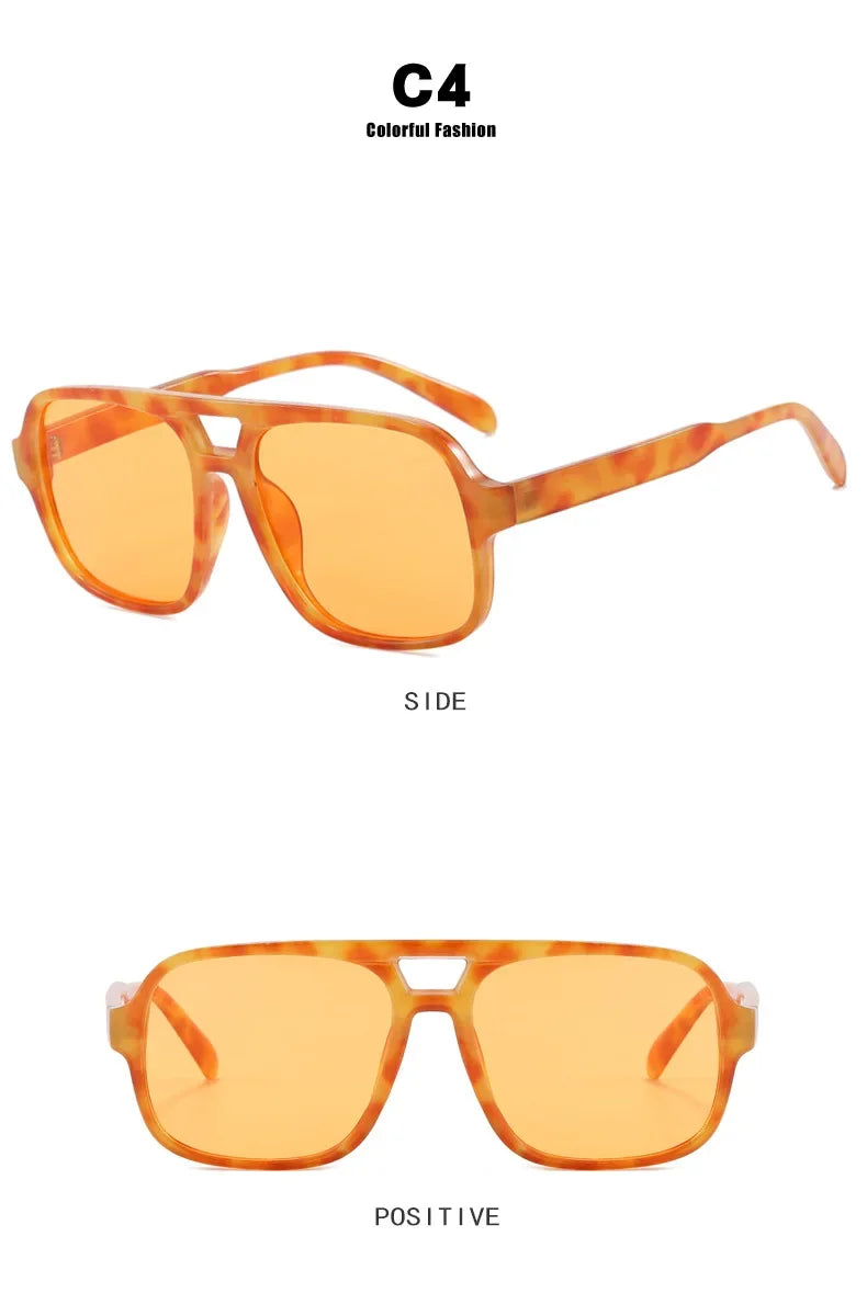 Women's Vintage Pilot Sunglasses Oversized Square Frame Double Bridge Designer Shades Black Luxury Fashion Sun Glasses Eyewear
