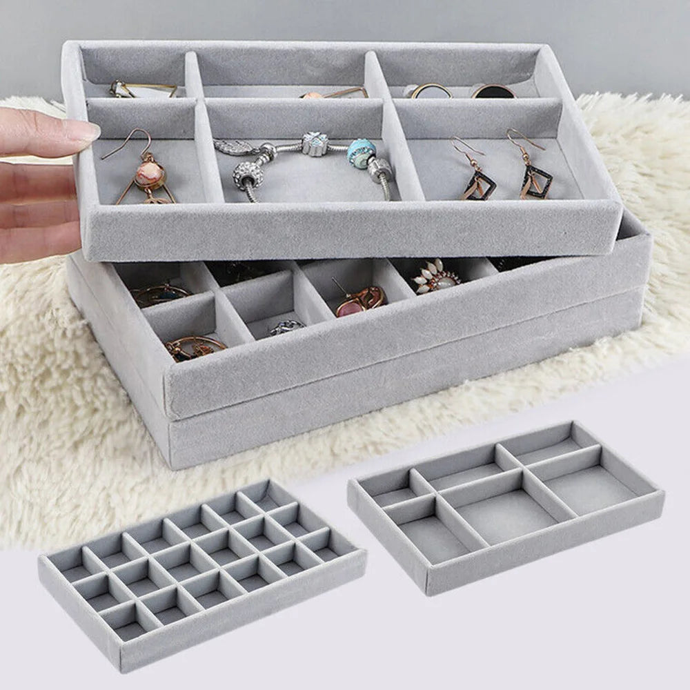 Velvet Jewelry Display Tray Case Hot Sale Stackable Exquisite Jewellery Storage Holder Boxes Portable Ring Earring Organizer Box
