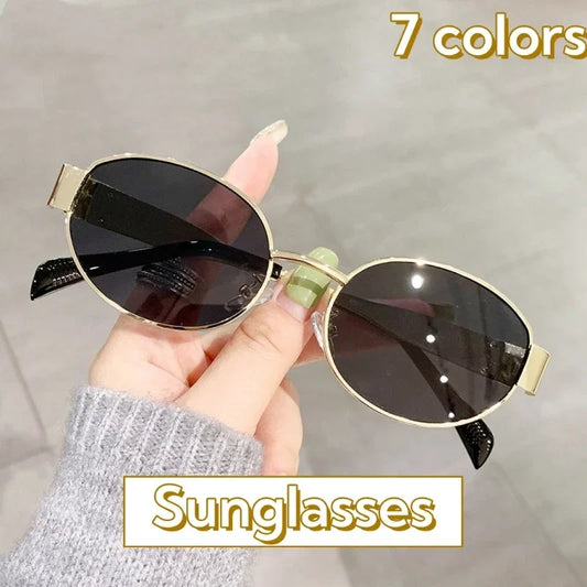 Ladies Classic Vintage New Oval Frame Metal Sunglasses Retro Steampunk Cat Eye Sunglasses UV400 Sunscreen Eyewear for Women