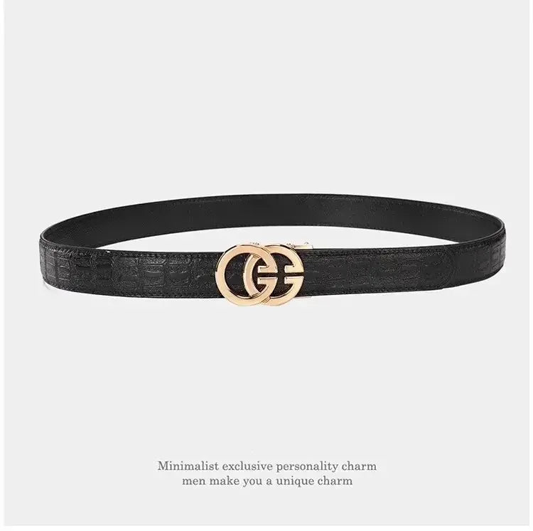 High Quality Genuine Leather Belt For Men's Luxury Automatic Metal Alloy Buckle Men's Waist Belt