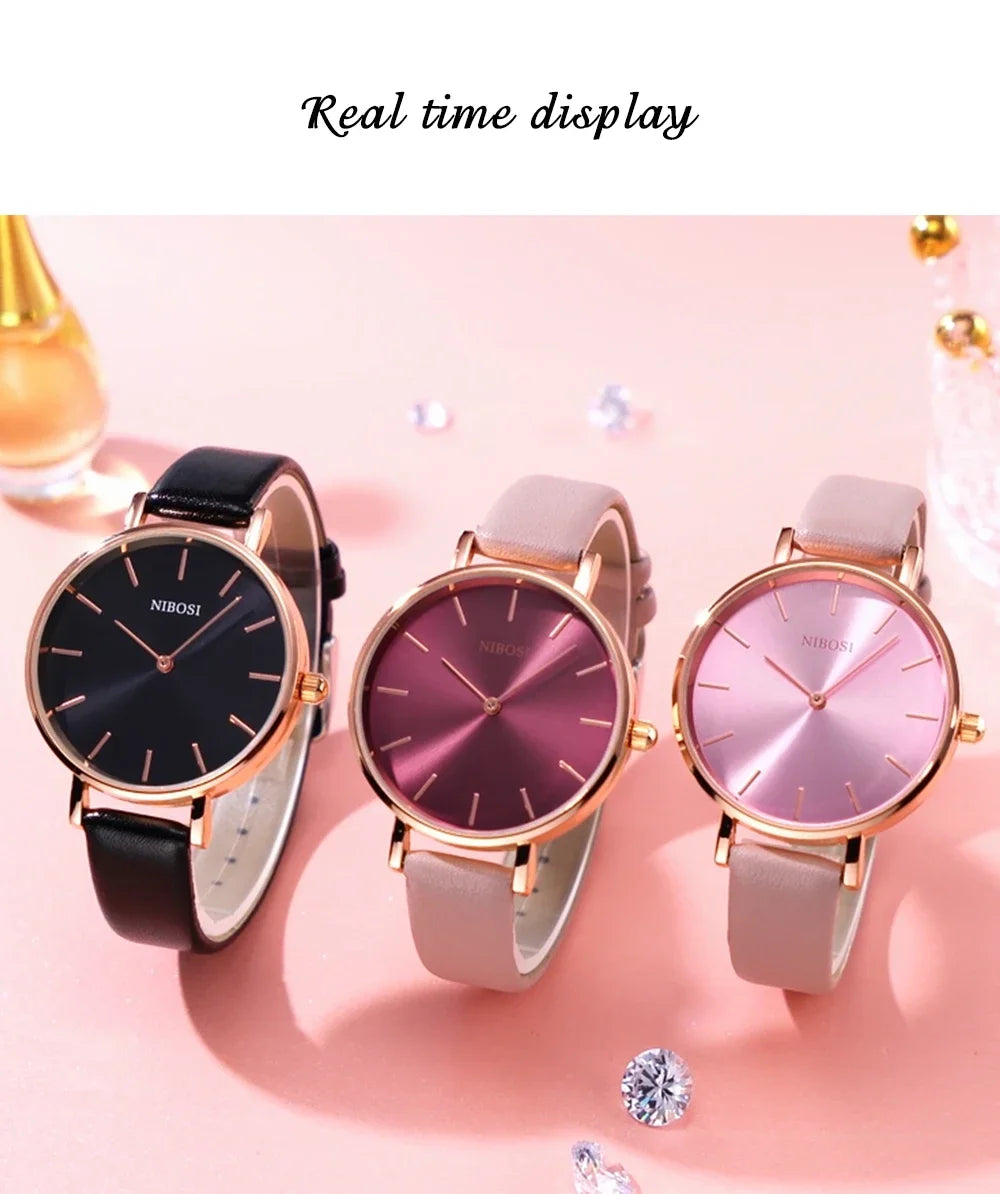 NIBOSI 2025 Watch Women Fashion Casual Leather Belt Watches Simple Ladies Round Dial Quartz Wristwatches Dress Relogio Feminino