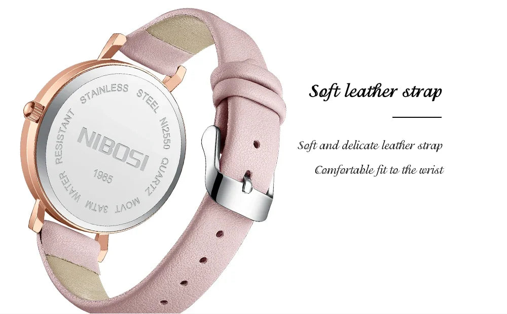 NIBOSI 2025 Watch Women Fashion Casual Leather Belt Watches Simple Ladies Round Dial Quartz Wristwatches Dress Relogio Feminino