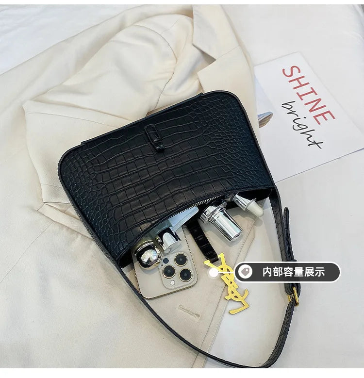 Fashion Stone Pattern Baguette Bag Is Popular This Year, Women's Fashion Trend PU Handbag Casual Shoulder Armpit Bag