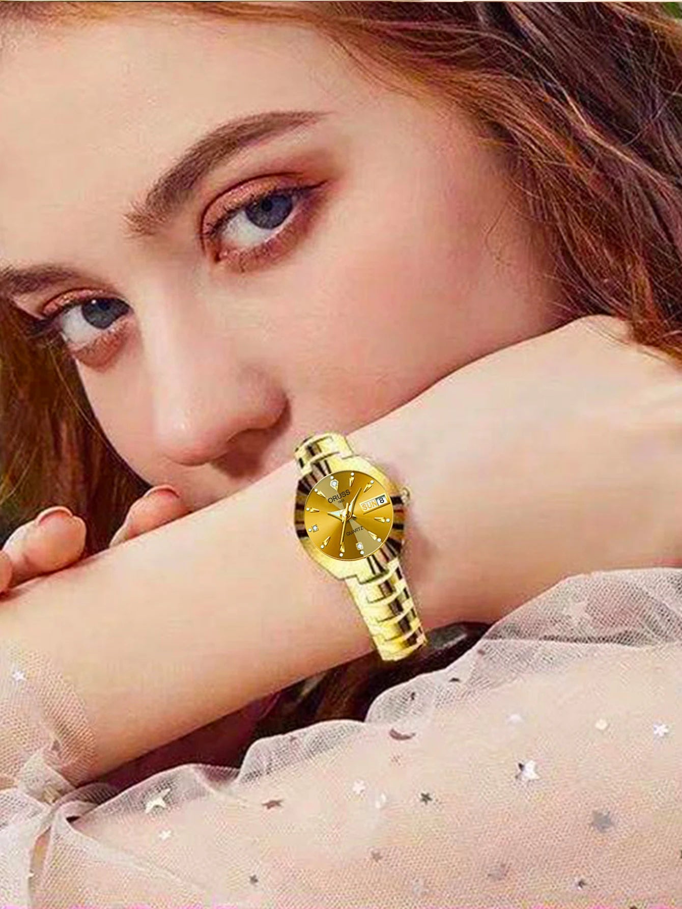 ORUSS Relogio Feminino Couple Watch Men Quartz watch for Lovers Luxury Womens wristwatch Week Display Stainless Steel Waterproof