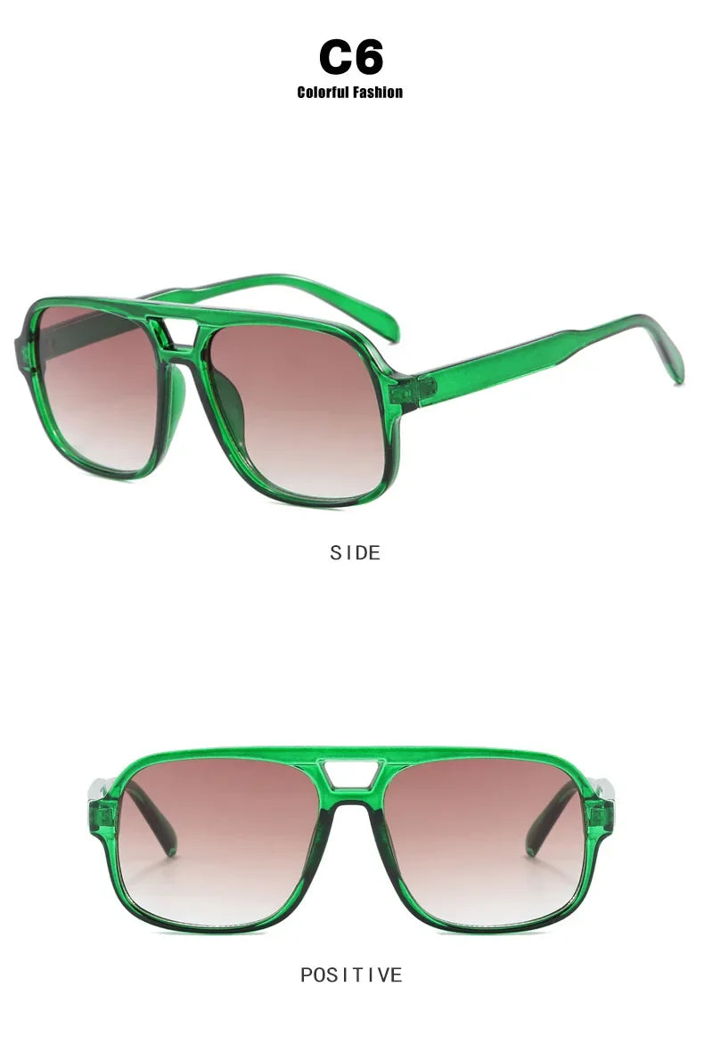 Women's Vintage Pilot Sunglasses Oversized Square Frame Double Bridge Designer Shades Black Luxury Fashion Sun Glasses Eyewear