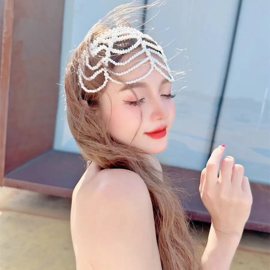 Fashion Pearls Hair Bands Accessories Headdress Elegant Luxury Bridal Crown Women Jewelry Hoop Daily Tassel Hairwear Accessories