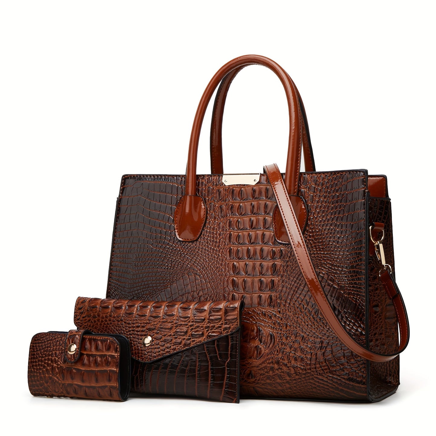 3pcs Stylish Tote Bag Set - Premium PU Leather Textured Shoulder Bags with Card Holder, Casual Versatile Commuter Bags for Women, Spacious and Durable, Perfect for Daily Use, Travel, and Work