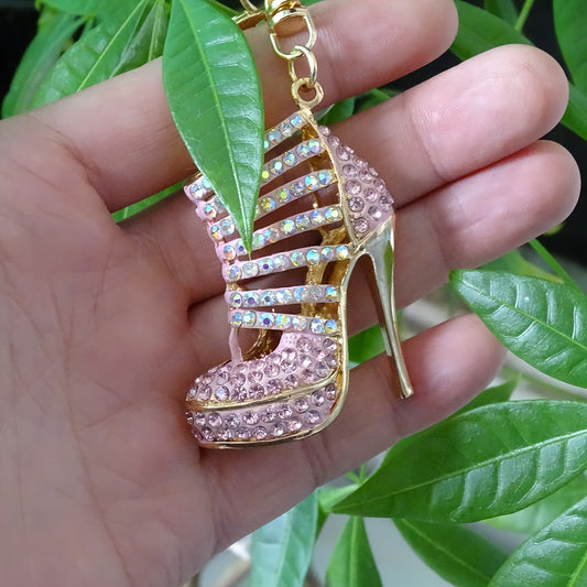Chic Rhinestone High Heel Keychain - Alloy Metal, Lobster Clasp, Perfect for Bags & Car Decor, Ideal Valentine's Gift