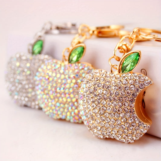 A Cute And Creative Metal Keychain in The Shape of a Diamond-Studded Apple, Perfect As a Gift Or Accessory for Women'S Bags.