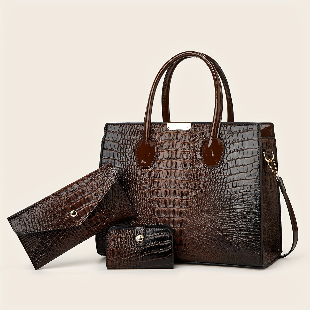 3pcs Stylish Tote Bag Set - Premium PU Leather Textured Shoulder Bags with Card Holder, Casual Versatile Commuter Bags for Women, Spacious and Durable, Perfect for Daily Use, Travel, and Work